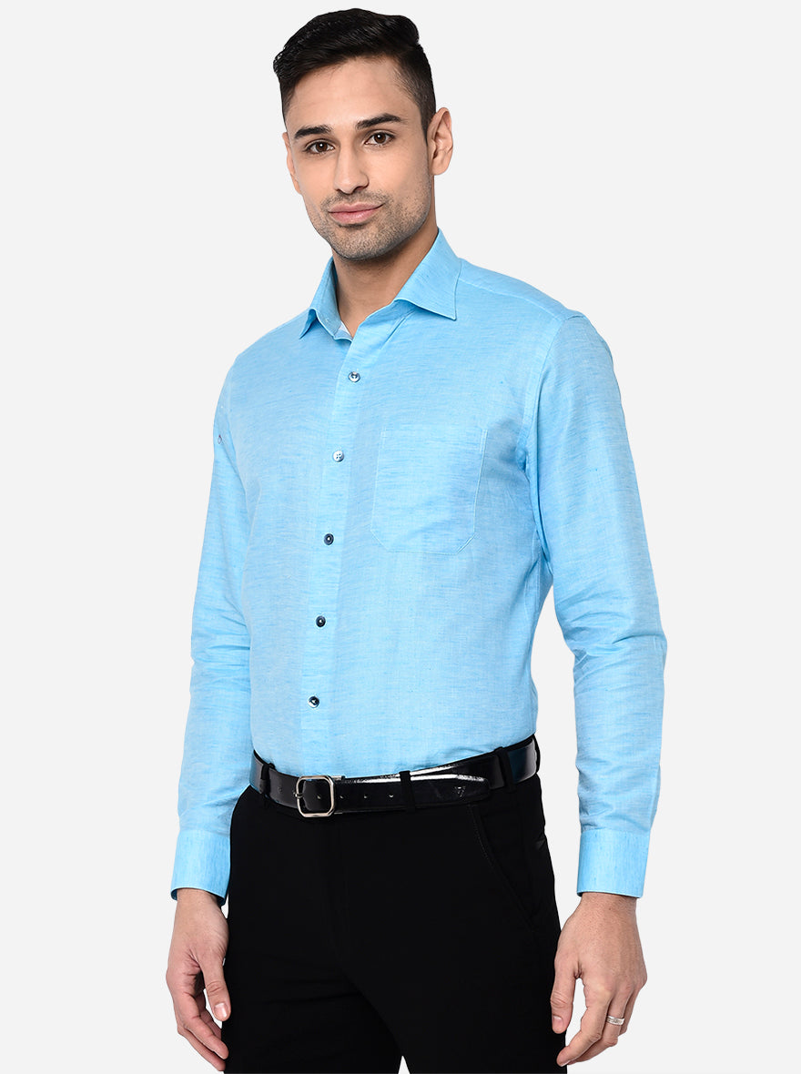 Sky Blue Solid Slim Fit Formal Shirt | Metal