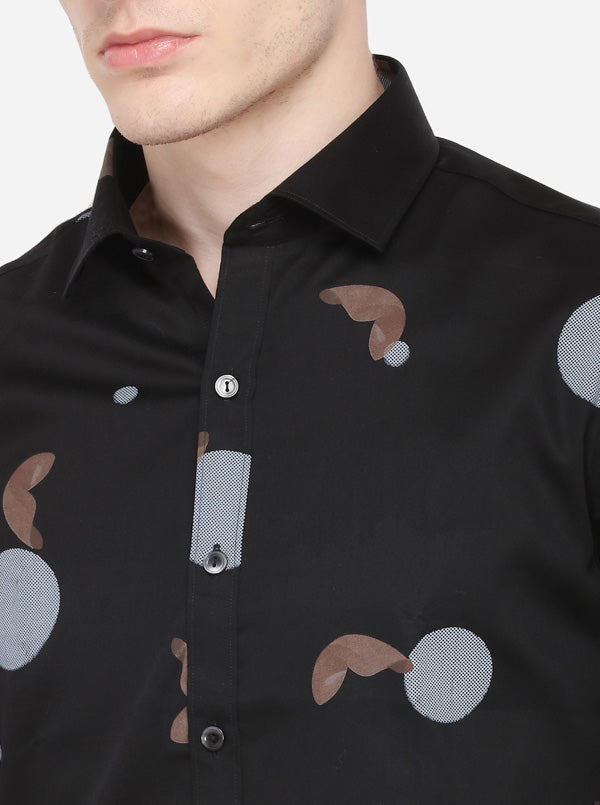 Black & Brown Printed Slim Fit Party Wear Shirt | Wyre