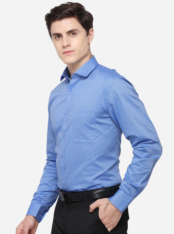 Olympic Blue Solid Regular Fit Formal Shirt | JadeBlue