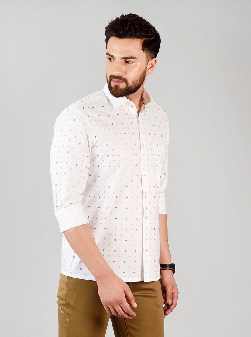 White & Mustard Printed Regular Fit Formal Shirt | Greenfibre