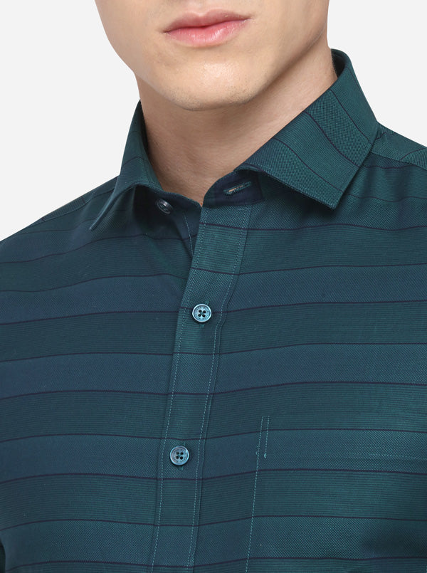 Green Striped Slim Fit Formal Shirt | JadeBlue