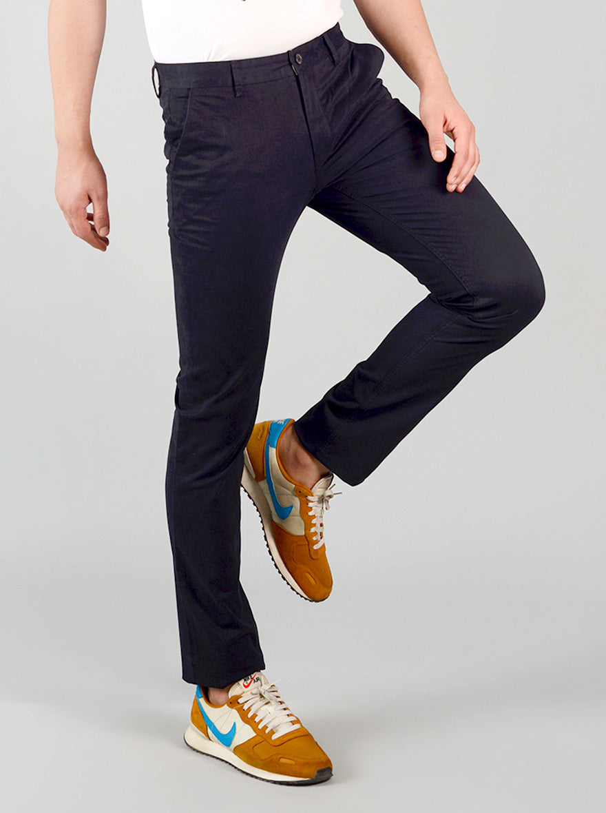 Black Chinos for Men - Self Design & Cotton Lycra Slim Fit | JadeBlue