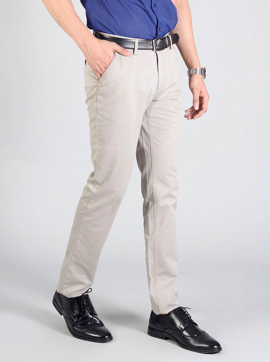Light Grey Self Textured Slim Fit Casual Trouser | JadeBlue