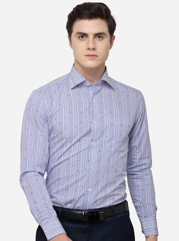 Navy Blue Striped Slim Fit Formal Shirt | JadeBlue Super Luxe