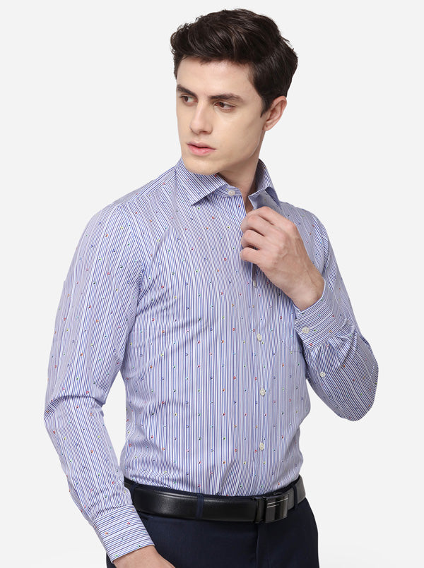 Navy Blue Striped Slim Fit Formal Shirt | JadeBlue Super Luxe