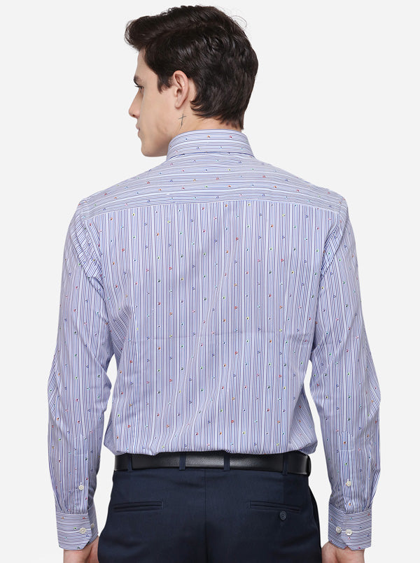 Navy Blue Striped Slim Fit Formal Shirt | JadeBlue Super Luxe