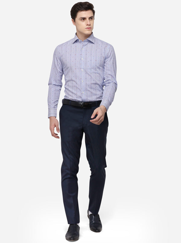 Navy Blue Striped Slim Fit Formal Shirt | JadeBlue Super Luxe