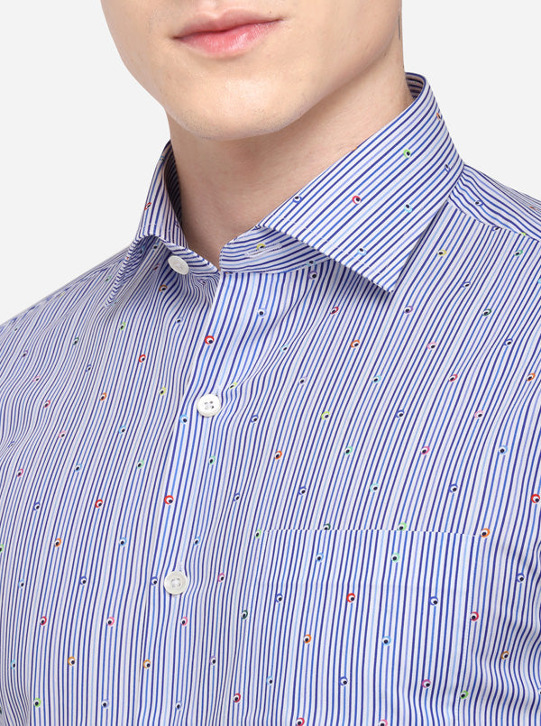 Navy Blue Striped Slim Fit Formal Shirt | JadeBlue Super Luxe