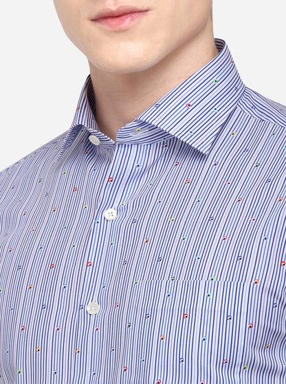 Navy Blue Striped Slim Fit Formal Shirt | JadeBlue Super Luxe