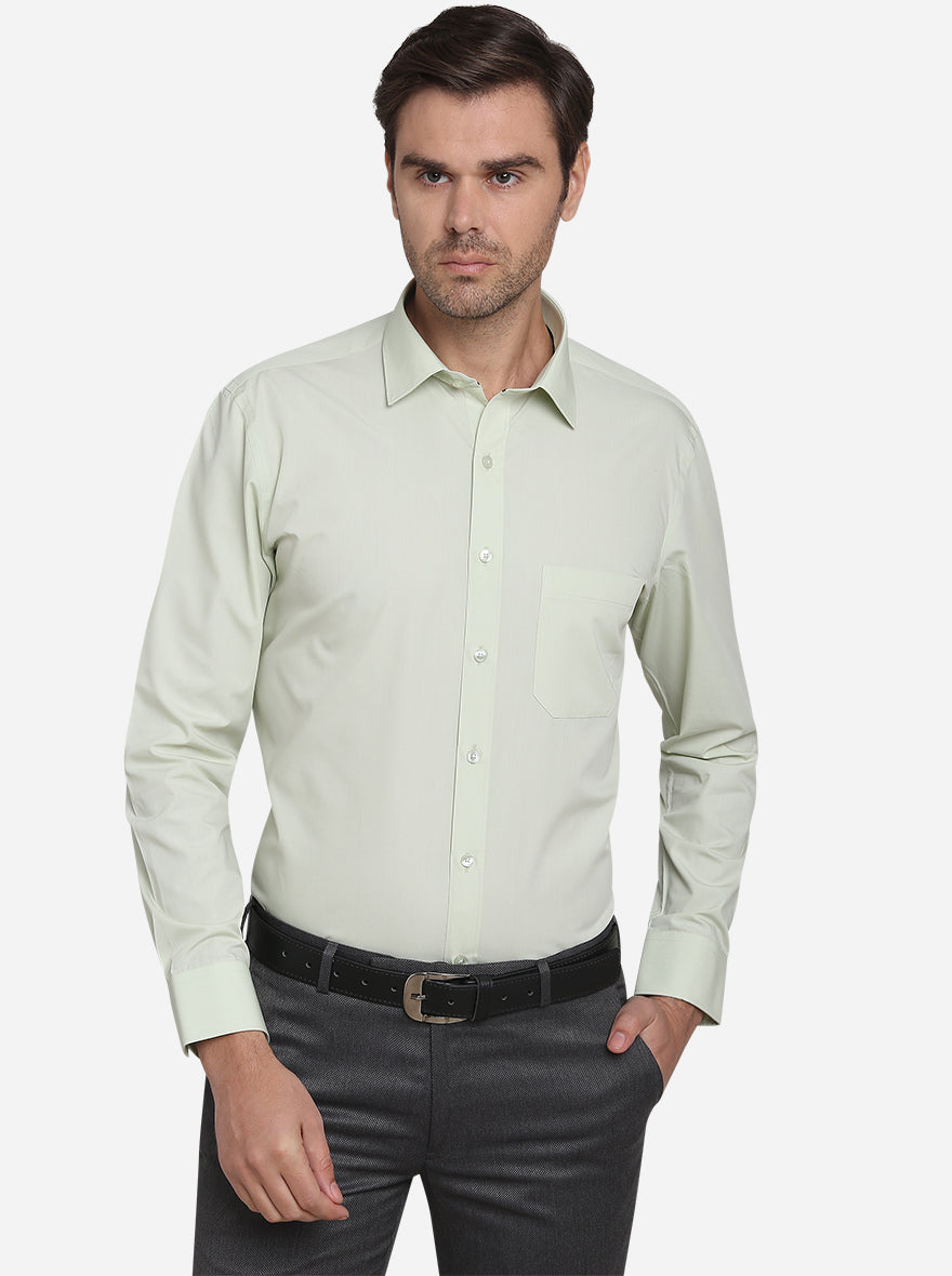 Pista Green Solid Regular Fit Formal Shirt  | Greenfibre