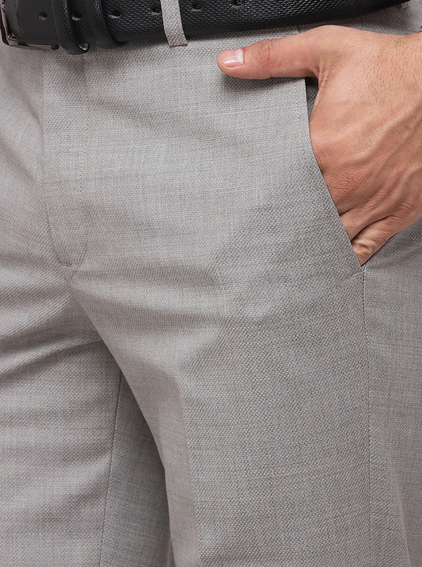 Light Grey Solid Slim Fit Formal Trouser | Metal