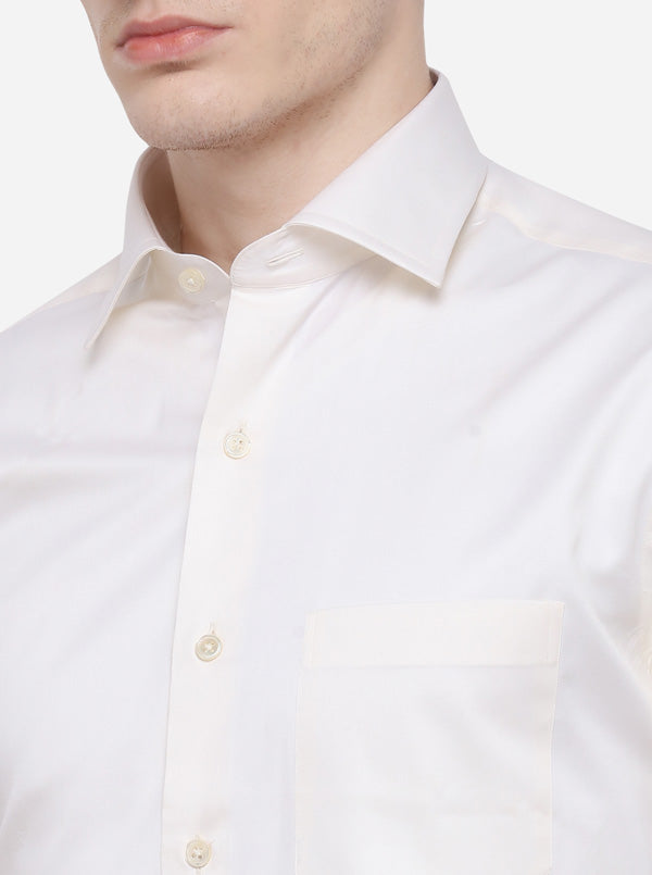 Cream Solid Slim Fit Formal Shirt | JadeBlue