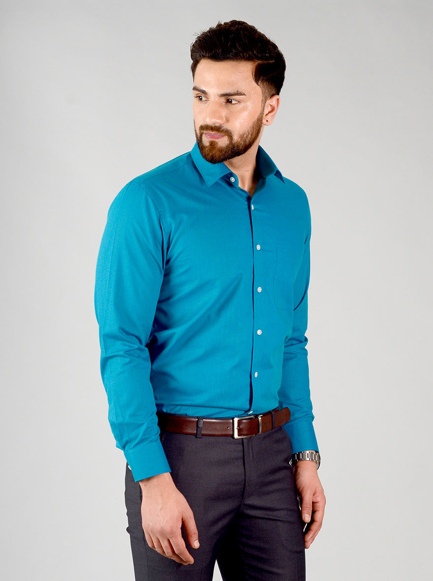 Swedish Blue Self Design Regular Fit Formal Shirt | Greenfibre