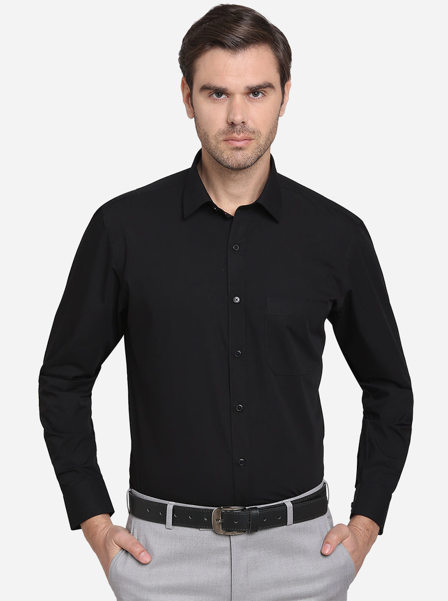 Black Solid Regular Fit Formal Shirt  | Greenfibre