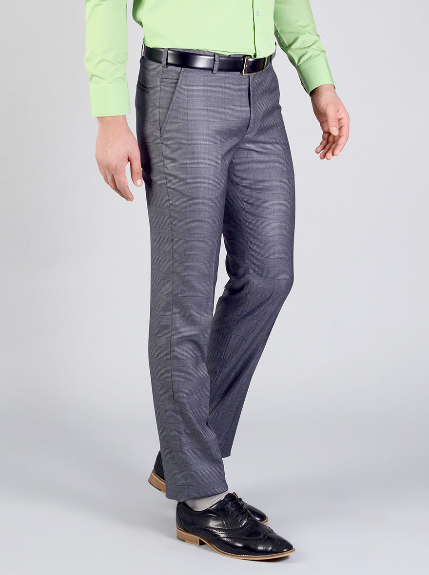 Grey Checked Slim Fit Formal Trouser | JB Studio