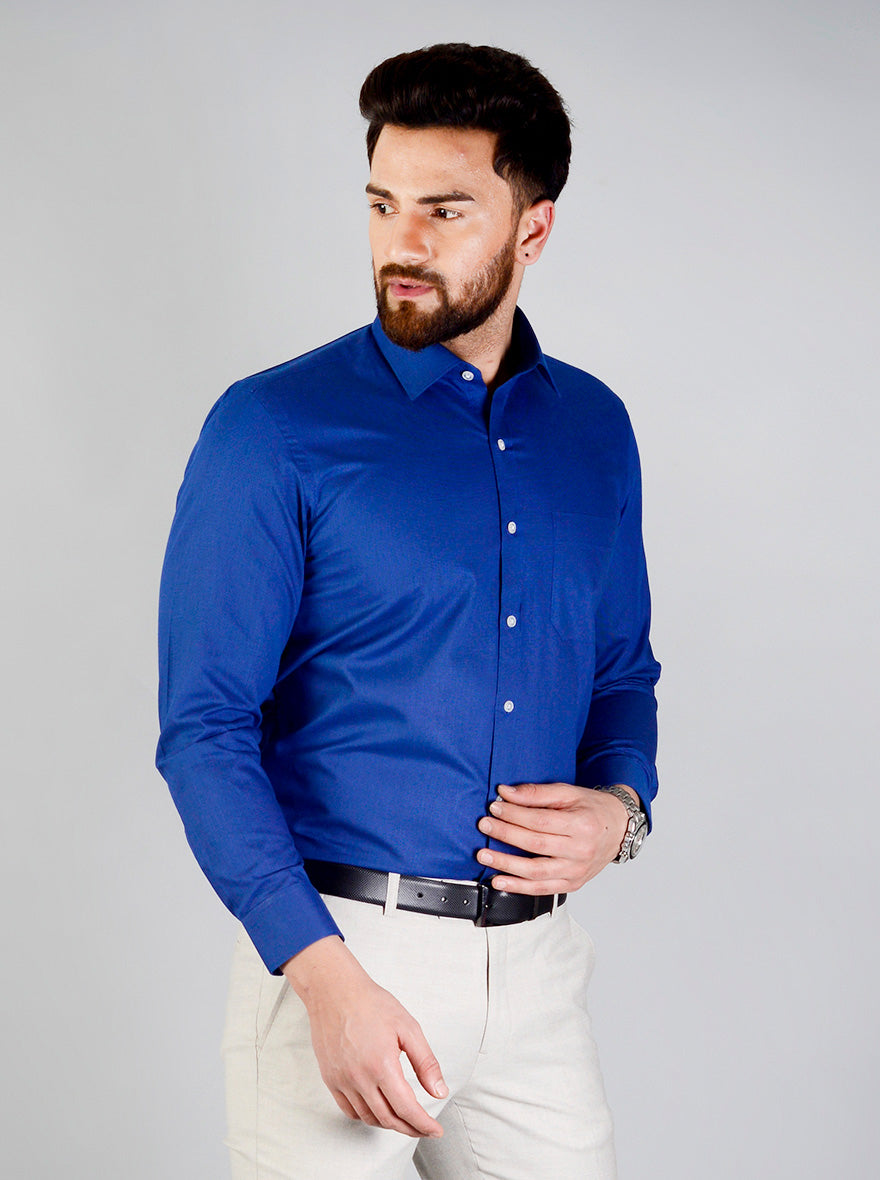 Dark Blue Self Design Regular Fit Formal Shirt | Greenfibre