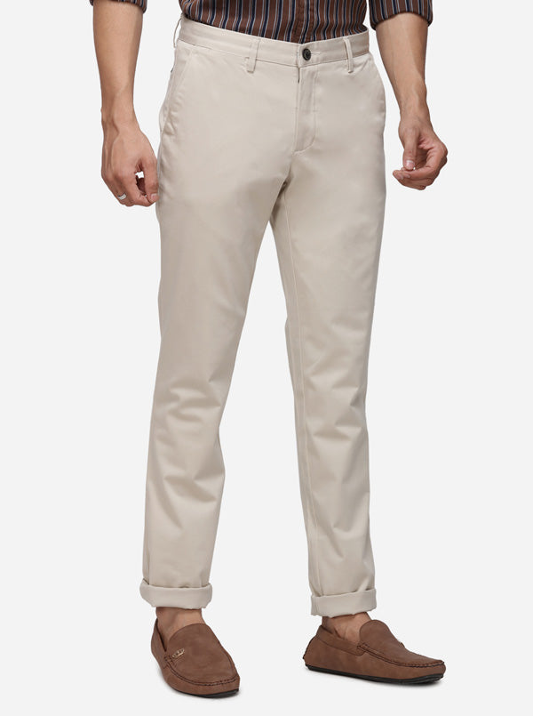 Khaki Solid Uno Fit Casual Trouser | JadeBlue