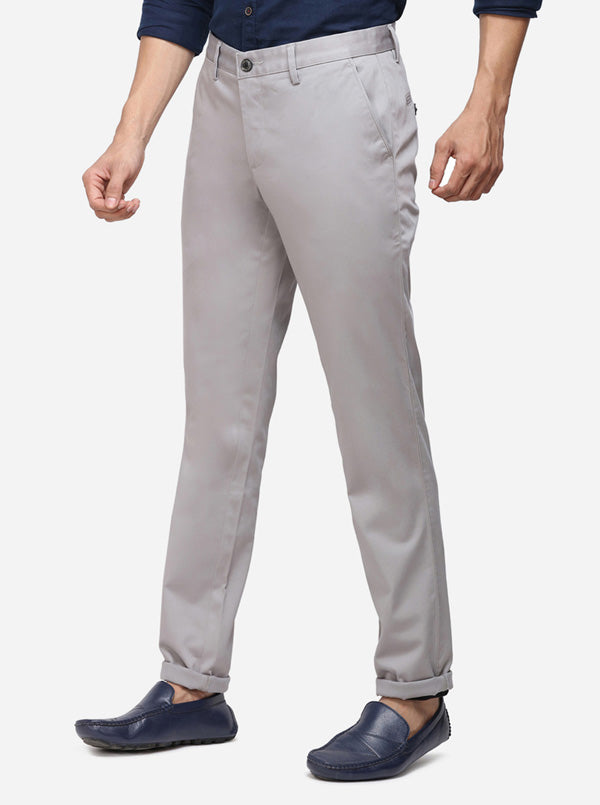 Grey Solid Uno Fit Casual Trouser | JadeBlue