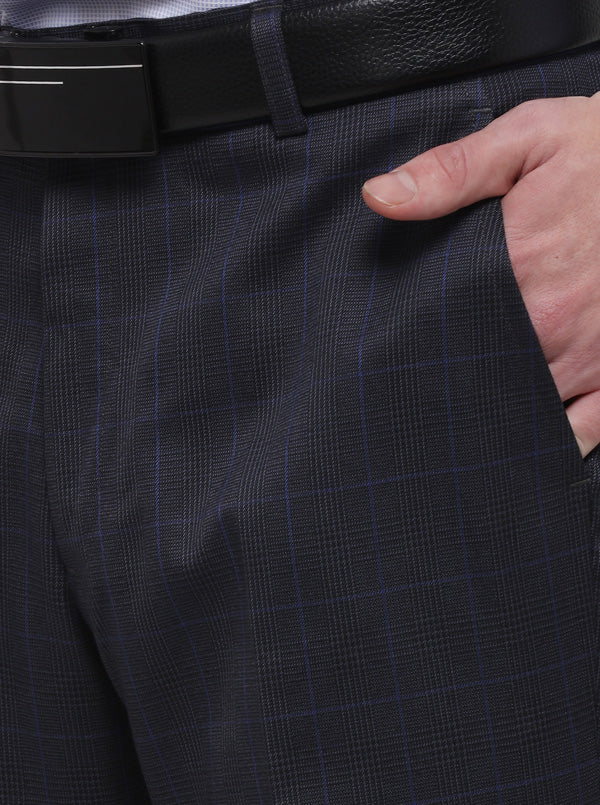 Dark Grey Checked Slim Fit Formal Trouser | Metal