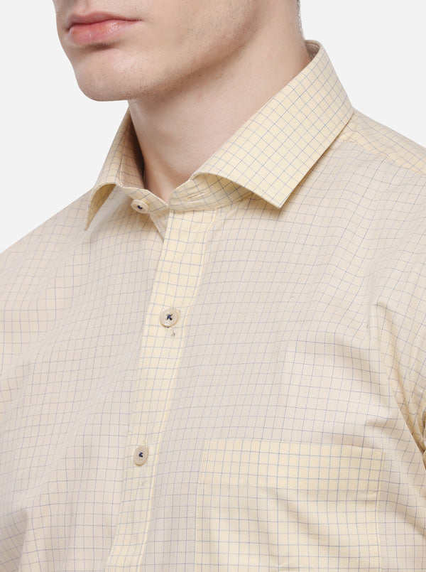 Yellow & Blue Checked Regular Fit Formal Shirt | JadeBlue