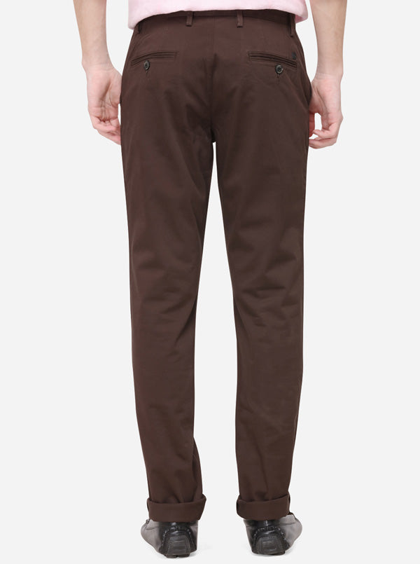 Brown Solid Uno Fit Casual Trouser | JadeBlue