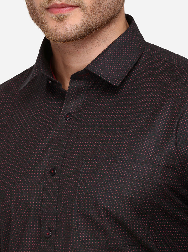Dark Brown Printed Regular Fit Formal Shirt | Greenfibre