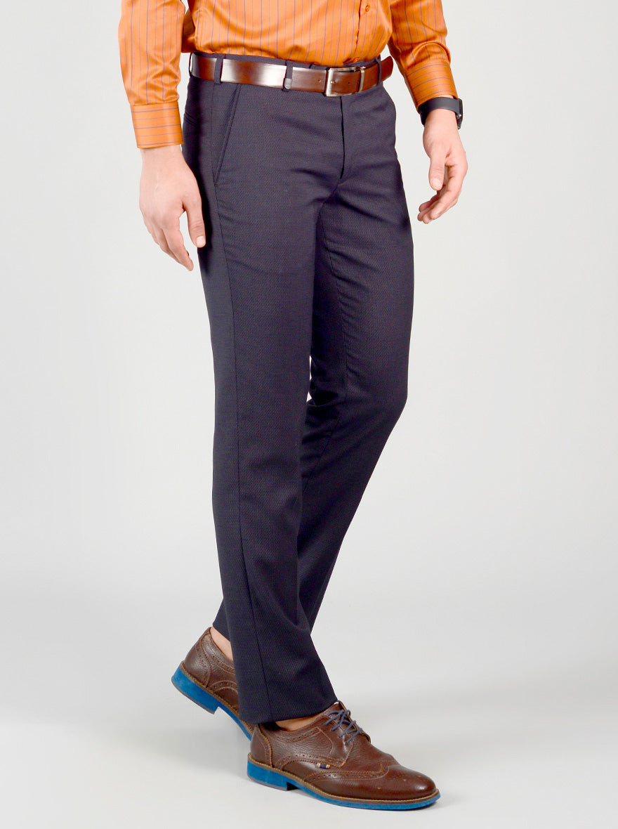 Dark Grey Self Design Slim Fit Formal Trouser | JB Studio