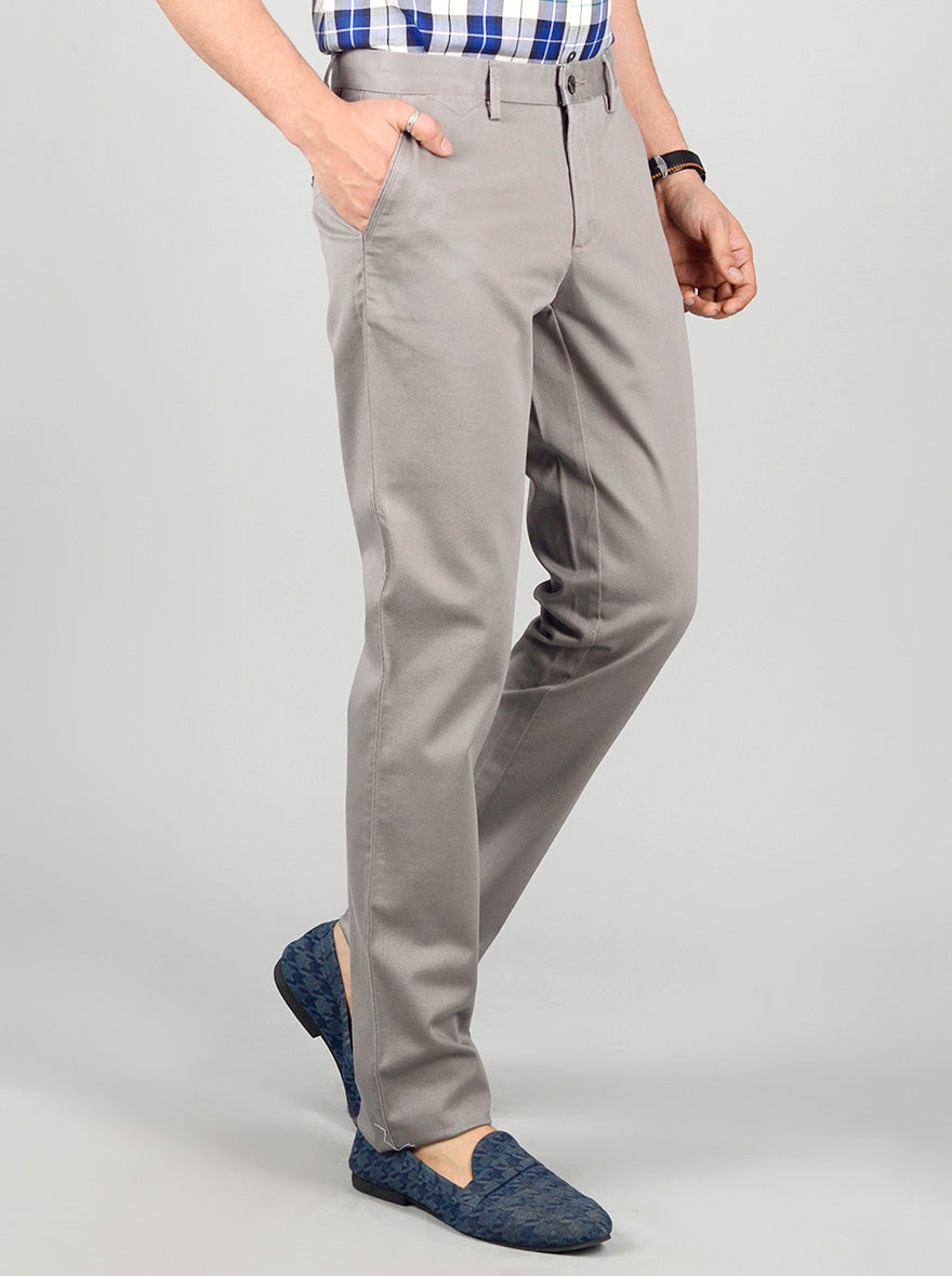 Stone Grey Solid Slim Fit Casual Trouser | JB Sport