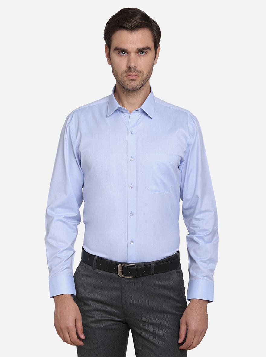 Sky Blue Dobby Regular Fit Formal Shirt | Greenfibre