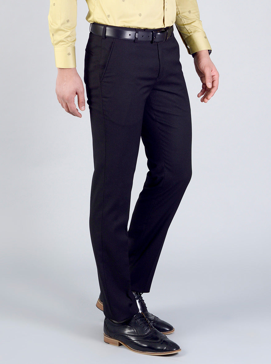Black Self Textured Slim Fit Formal Trouser | JB Studio