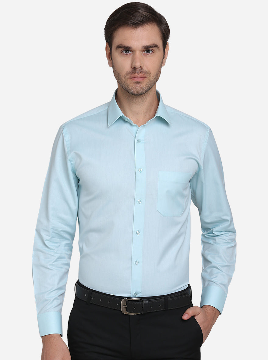 Aqua Blue Dobby Regular Fit Formal Shirt  | Greenfibre