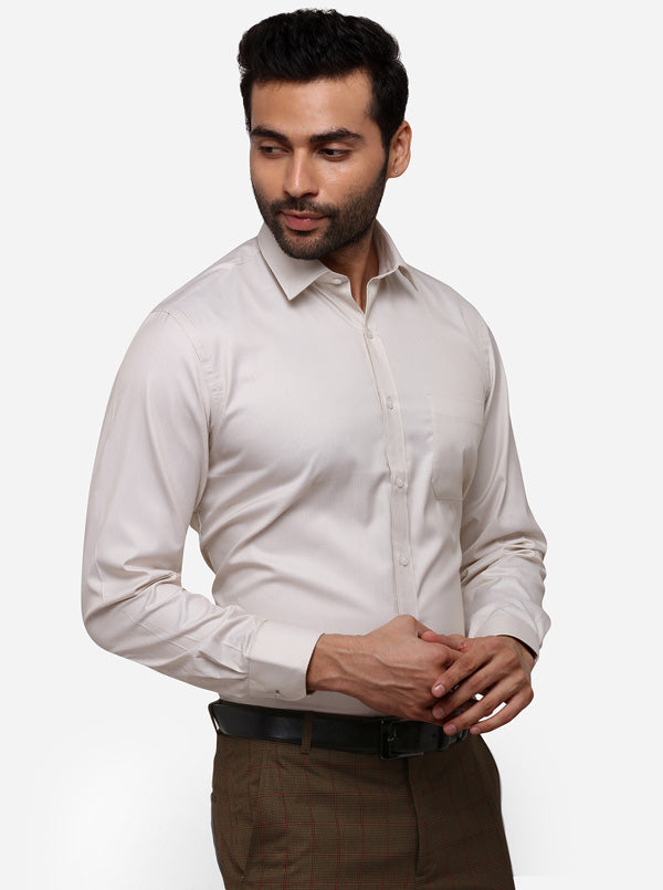 Cream Printed Regular Fit Formal Shirt | Greenfibre