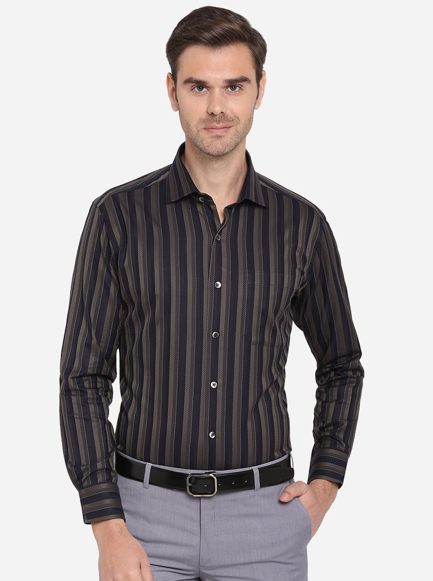 Black & Brown Striped Slim Fit Formal Shirt | Metal