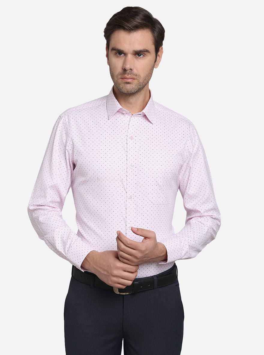 Light Pink Printed Slim Fit Formal Shirt | Greenfibre