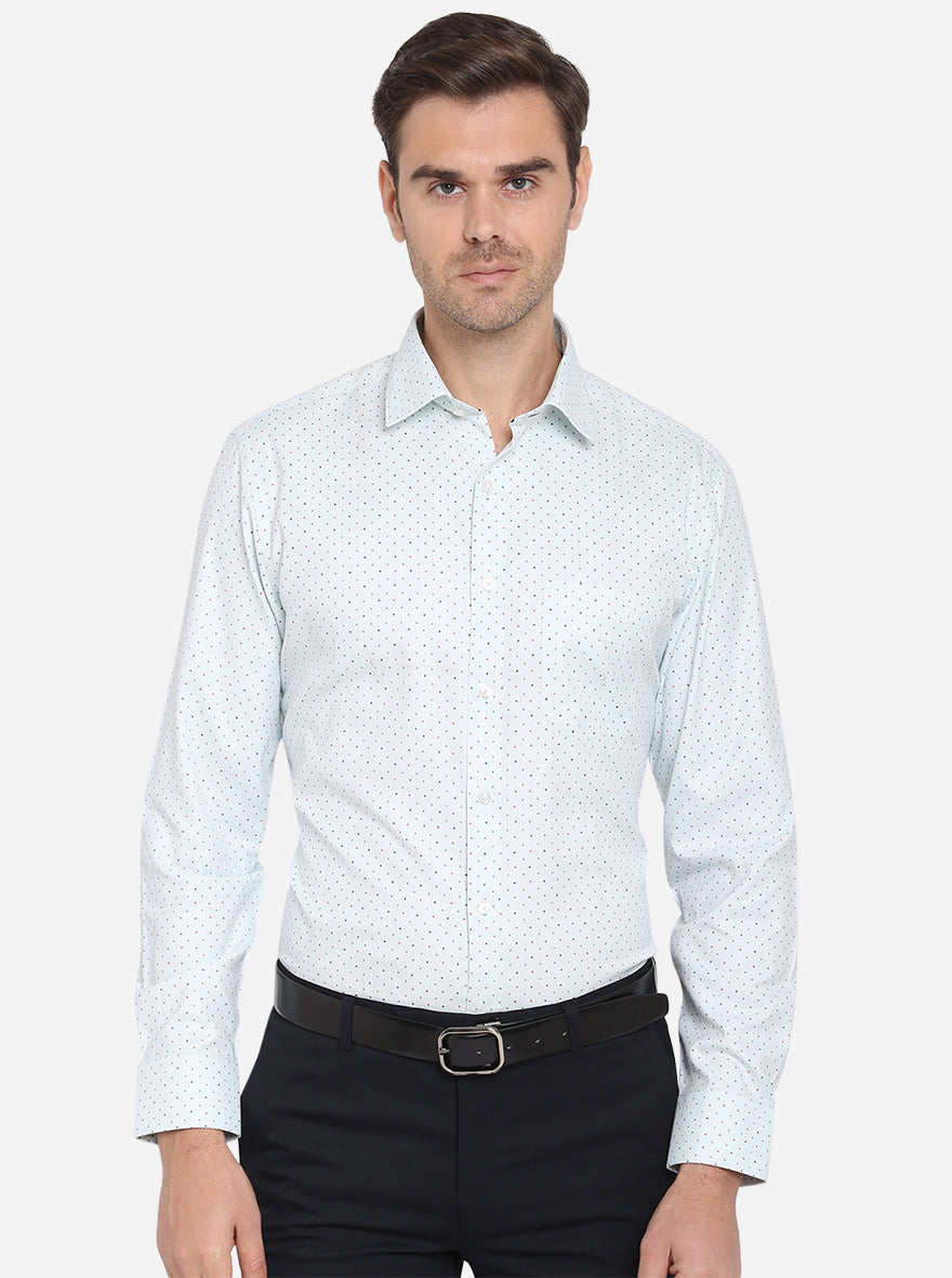 White & Blue Printed Slim Fit Formal Shirt | Greenfibre