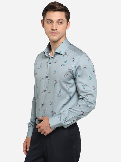 Sterling Blue Printed Slim Fit Party Wear Shirt | Wyre
