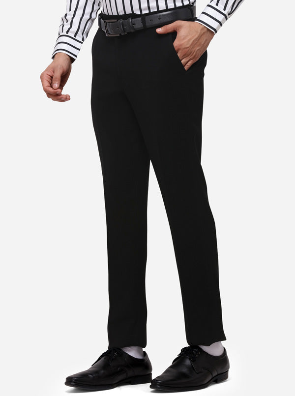 Black Slim Fit Solid Formal Trouser | JB Studio