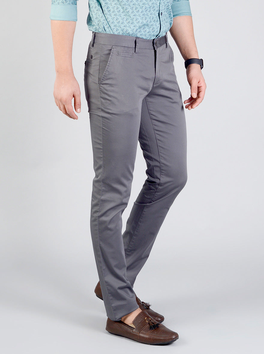 Charcoal Grey Solid Slim Fit Casual Trouser | JadeBlue