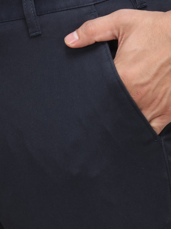 Eclipse Blue Solid Super Slim Fit Casual Trouser | Greenfibre