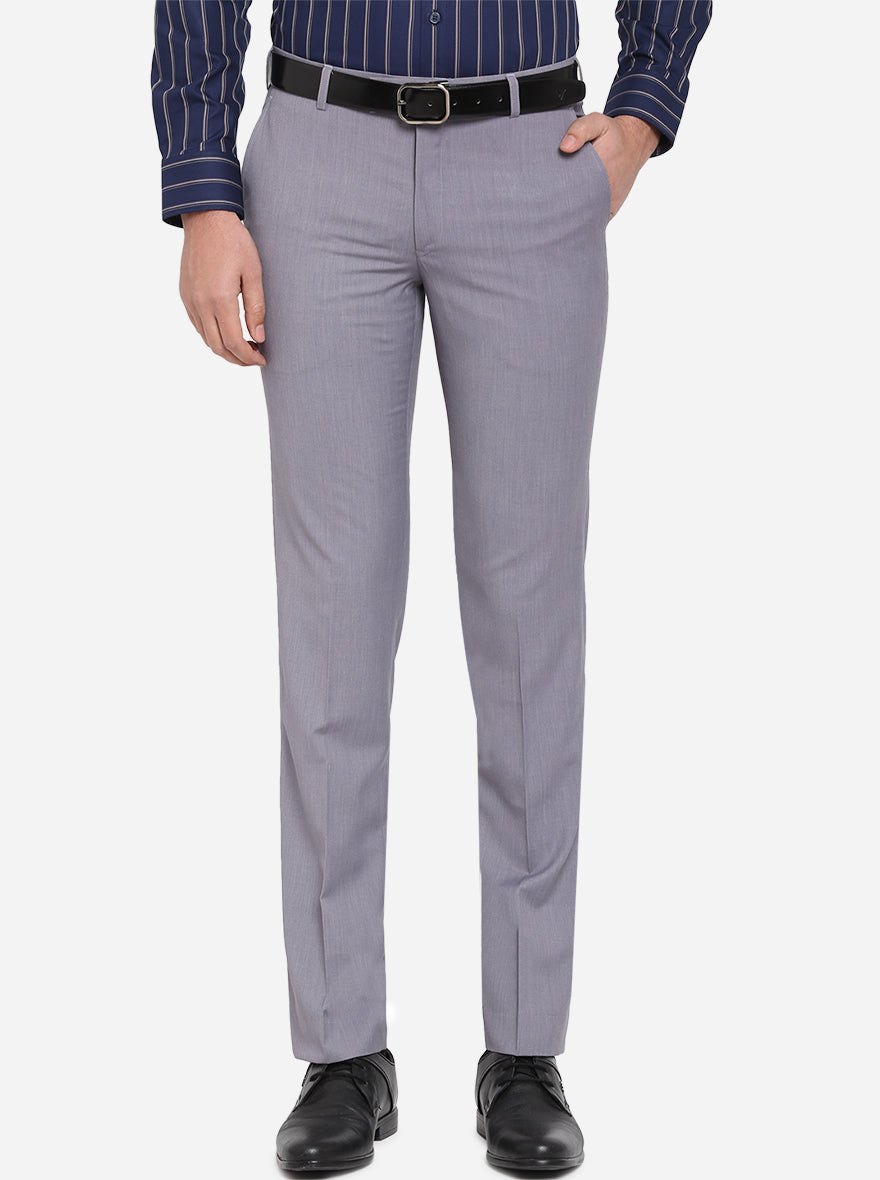 Grey Solid Slim Fit Formal Trouser | Metal