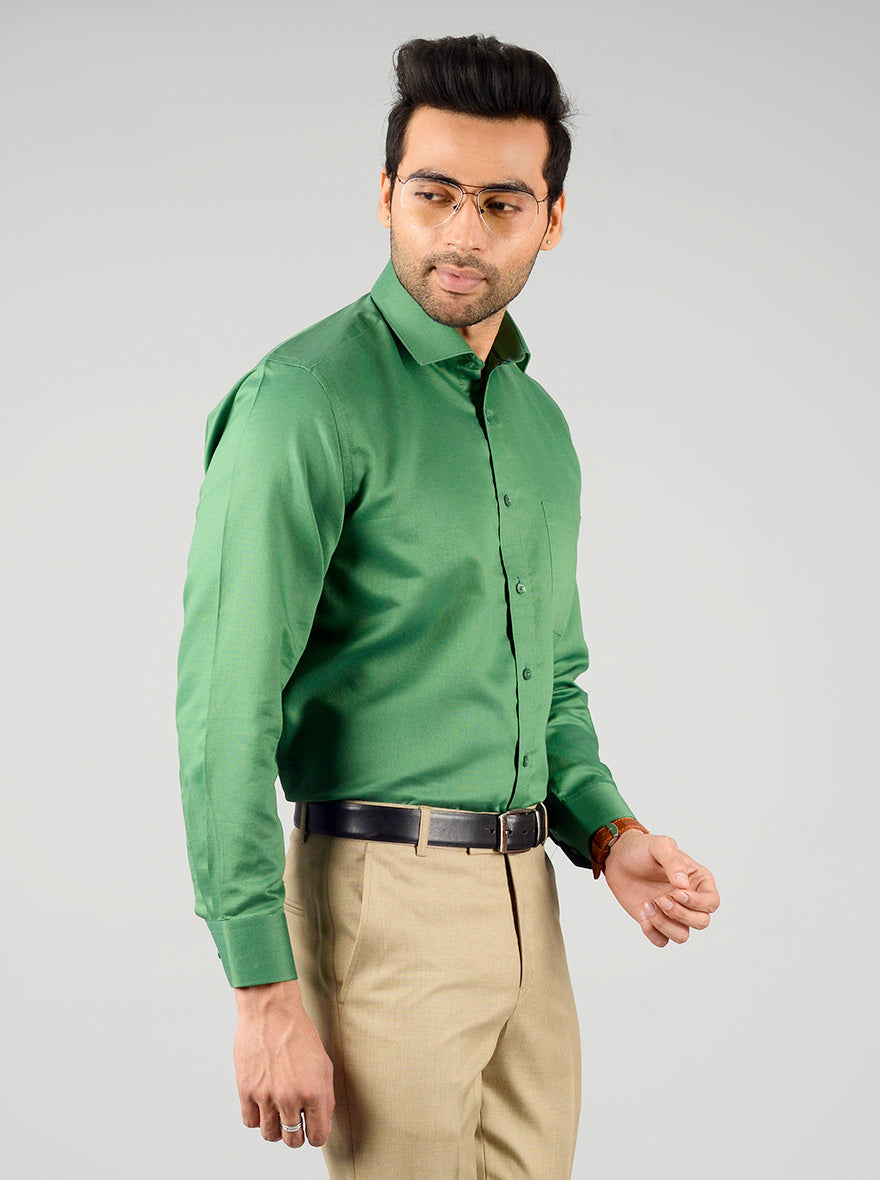 Dark Green Solid Regular Fit Formal Shirt | Greenfibre