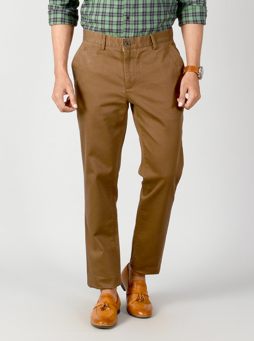Kangaroo Brown Striped Slim Fit Casual Trouser | JadeBlue