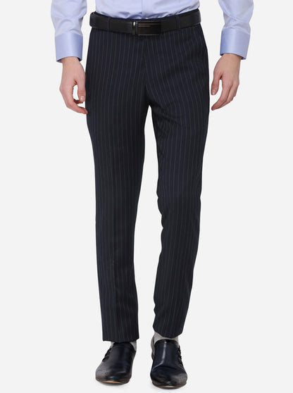 Navy Blue Striped Super Slim Fit Formal Trouser | JadeBlue Youth