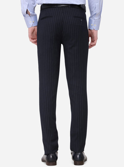 Navy Blue Striped Super Slim Fit Formal Trouser | JadeBlue Youth