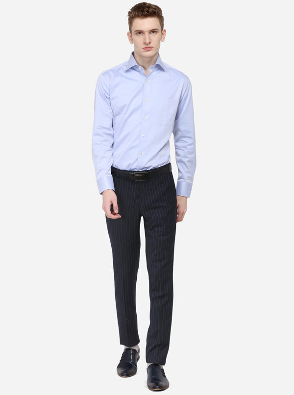 Navy Blue Striped Super Slim Fit Formal Trouser | JadeBlue Youth