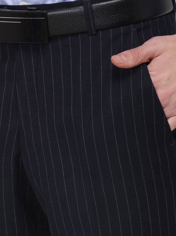 Navy Blue Striped Super Slim Fit Formal Trouser | JadeBlue