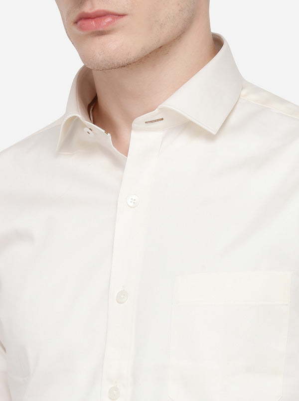 Cream Solid Slim Fit Formal Shirt | Metal