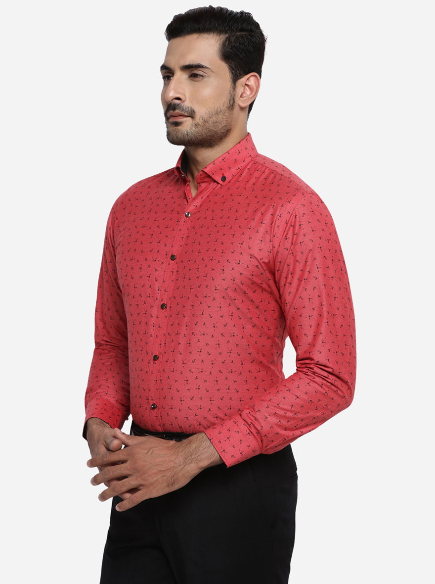 Red Printed Slim Fit Party wear Shirt | Greenfibre
