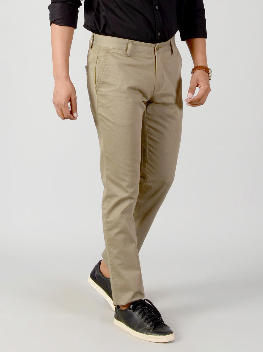 Taupe Brown Dotted Slim Fit Casual Trouser | Greenfibre
