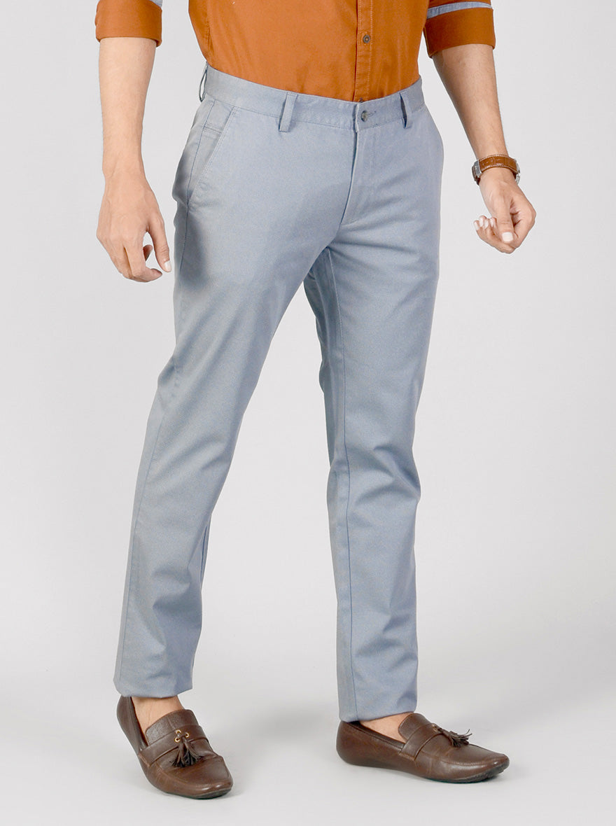 Faded Blue Dotted Slim Fit Casual Trouser | Greenfibre
